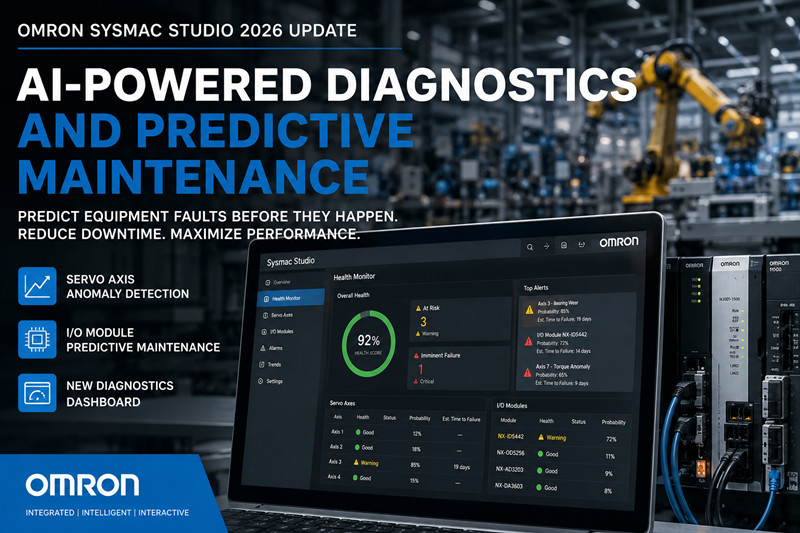Das Omron Sysmac Studio 2026 Update bietet KI-gestützte Diagnose und vorausschauende Wartung.